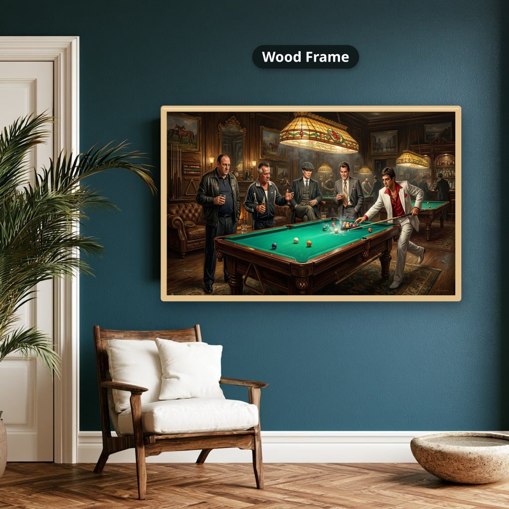 Gangster Canvas Wall Art, Mafia Pool Hall Scene, Man Cave Decor