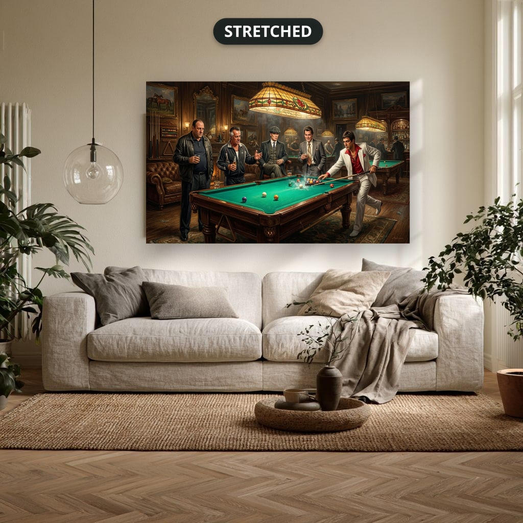 Gangster Canvas Wall Art, Mafia Pool Hall Scene, Man Cave Decor