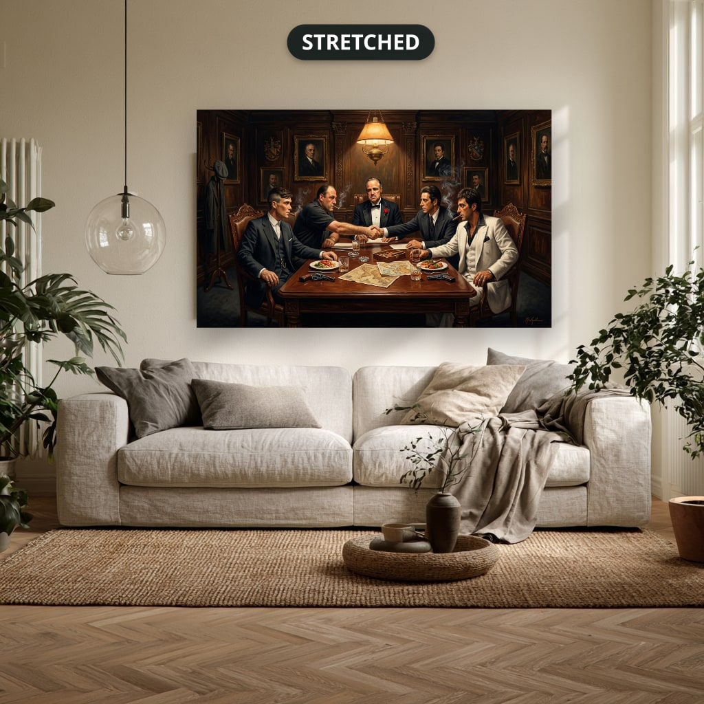 Gangster Mafia Canvas Wall Art, Mafia Meeting Print