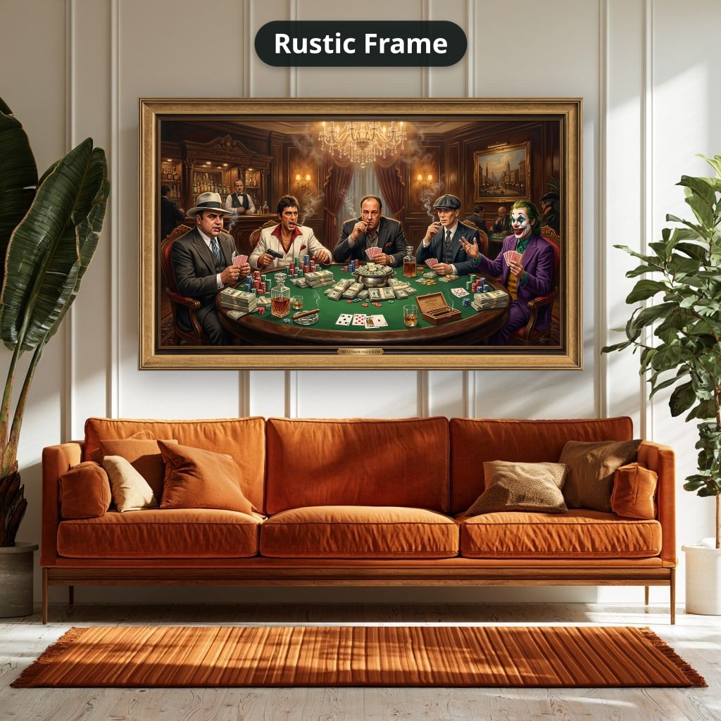Gangster Canvas Wall Art, Mafia Poker Scene, Casino Wall Decor
