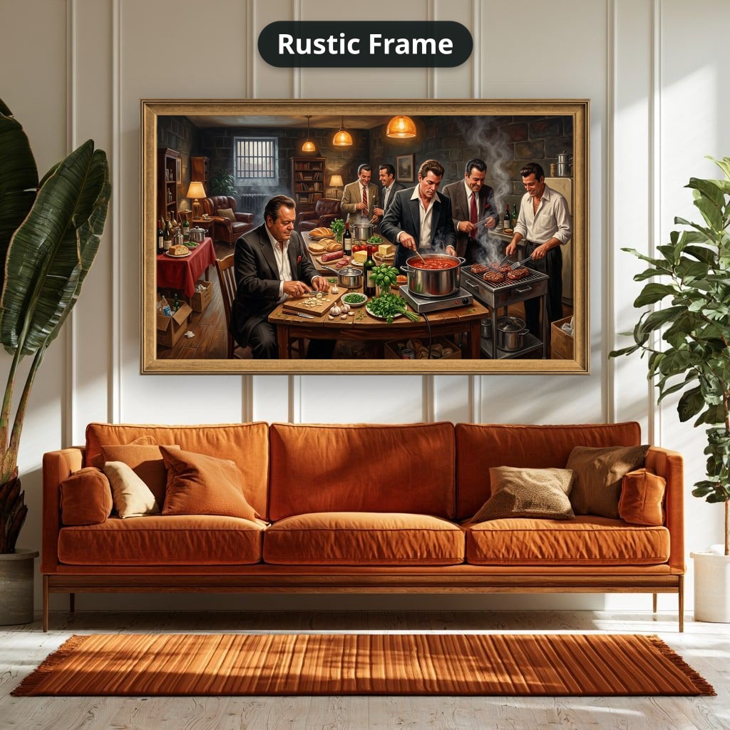 gangster dinner scene, mafia canvas wall art, man cave wall decor