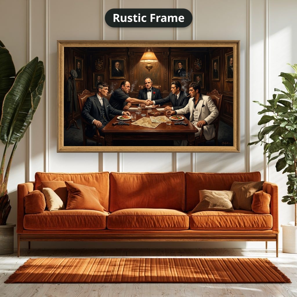 Gangster Mafia Canvas Wall Art, Mafia Meeting Print