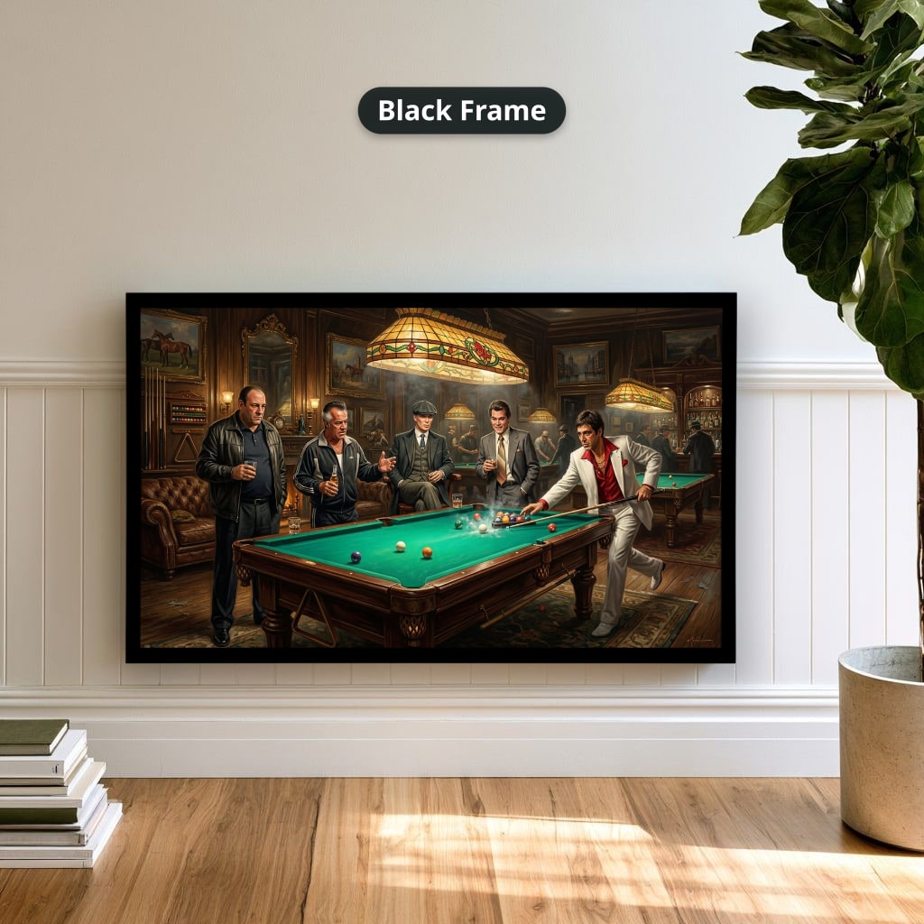 Gangster Canvas Wall Art, Mafia Pool Hall Scene, Man Cave Decor