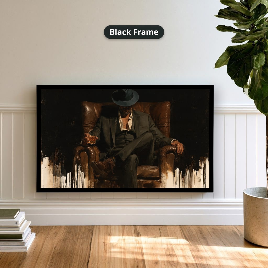 Gangster In Leather Armchair Canvas Wall Art, Oversized Horizontal
