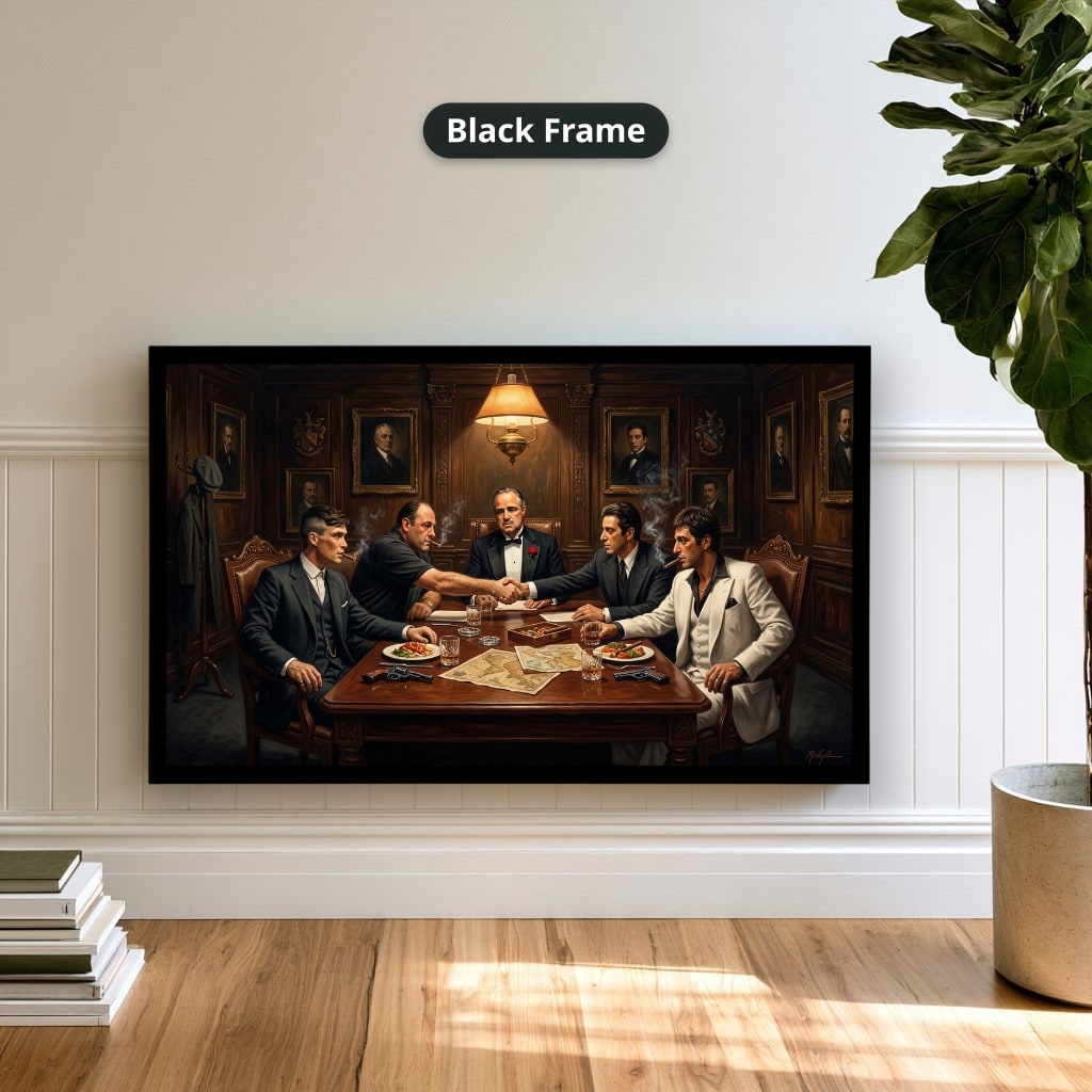 Gangster Mafia Canvas Wall Art, Mafia Meeting Print