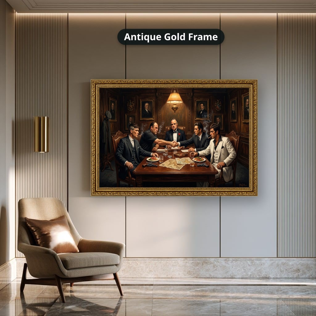 Gangster Mafia Canvas Wall Art, Mafia Meeting Print
