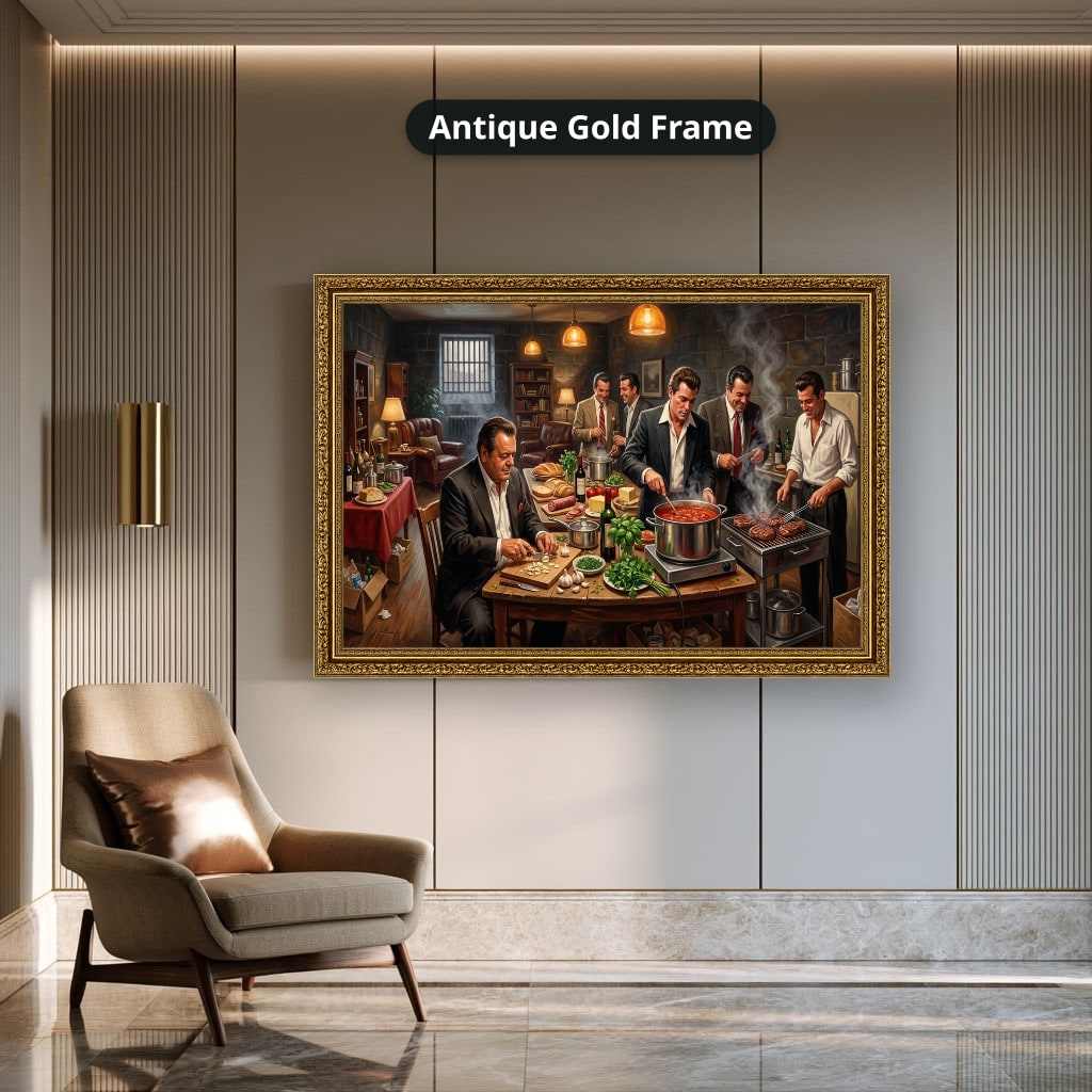 gangster dinner scene, mafia canvas wall art, man cave wall decor