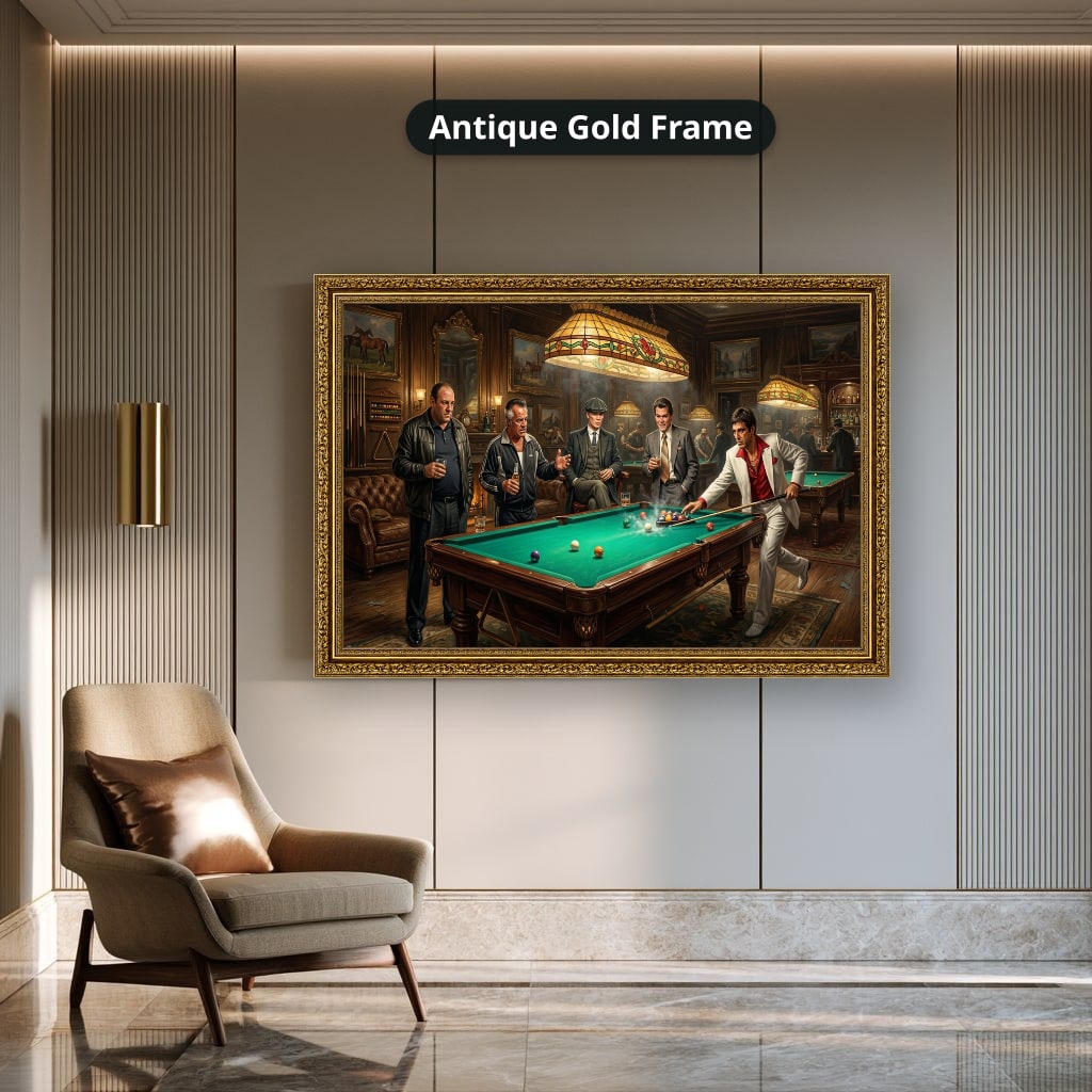 Gangster Canvas Wall Art, Mafia Pool Hall Scene, Man Cave Decor