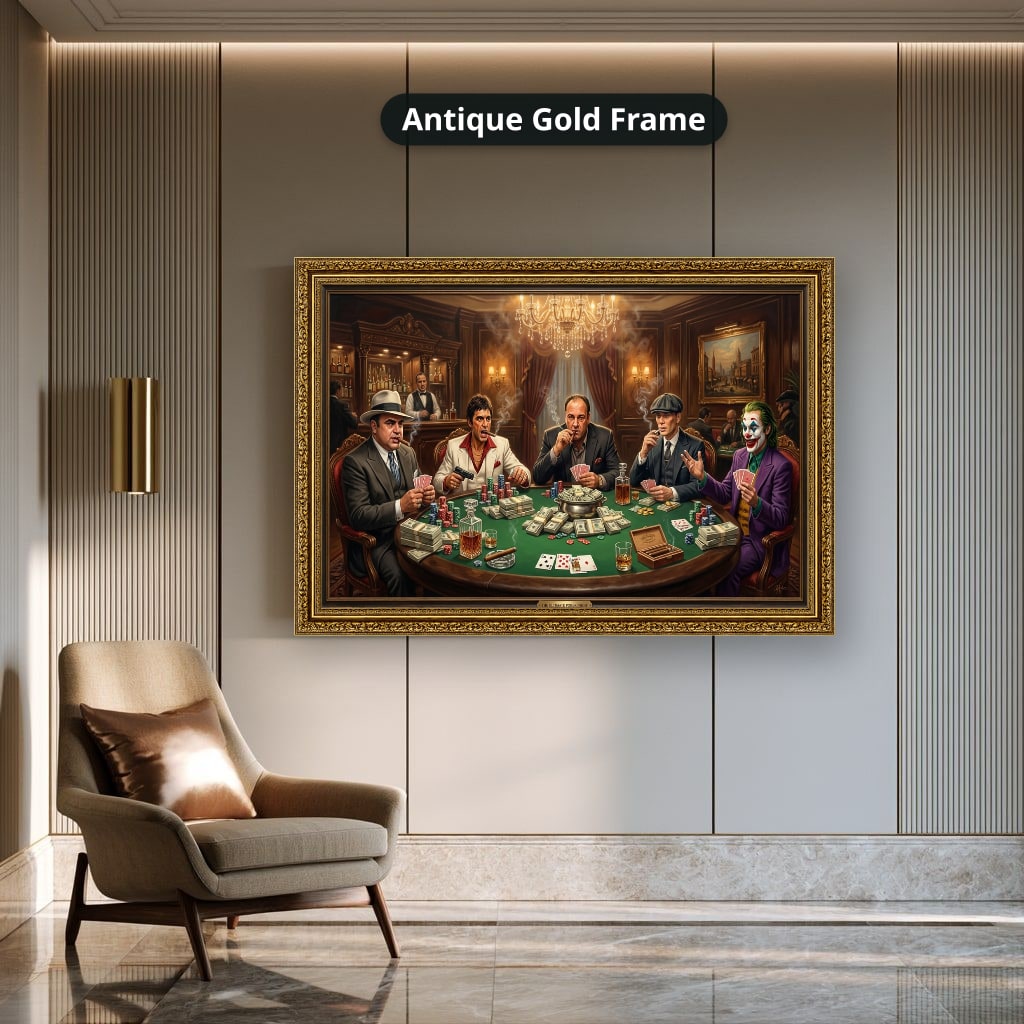 Gangster Canvas Wall Art, Mafia Poker Scene, Casino Wall Decor