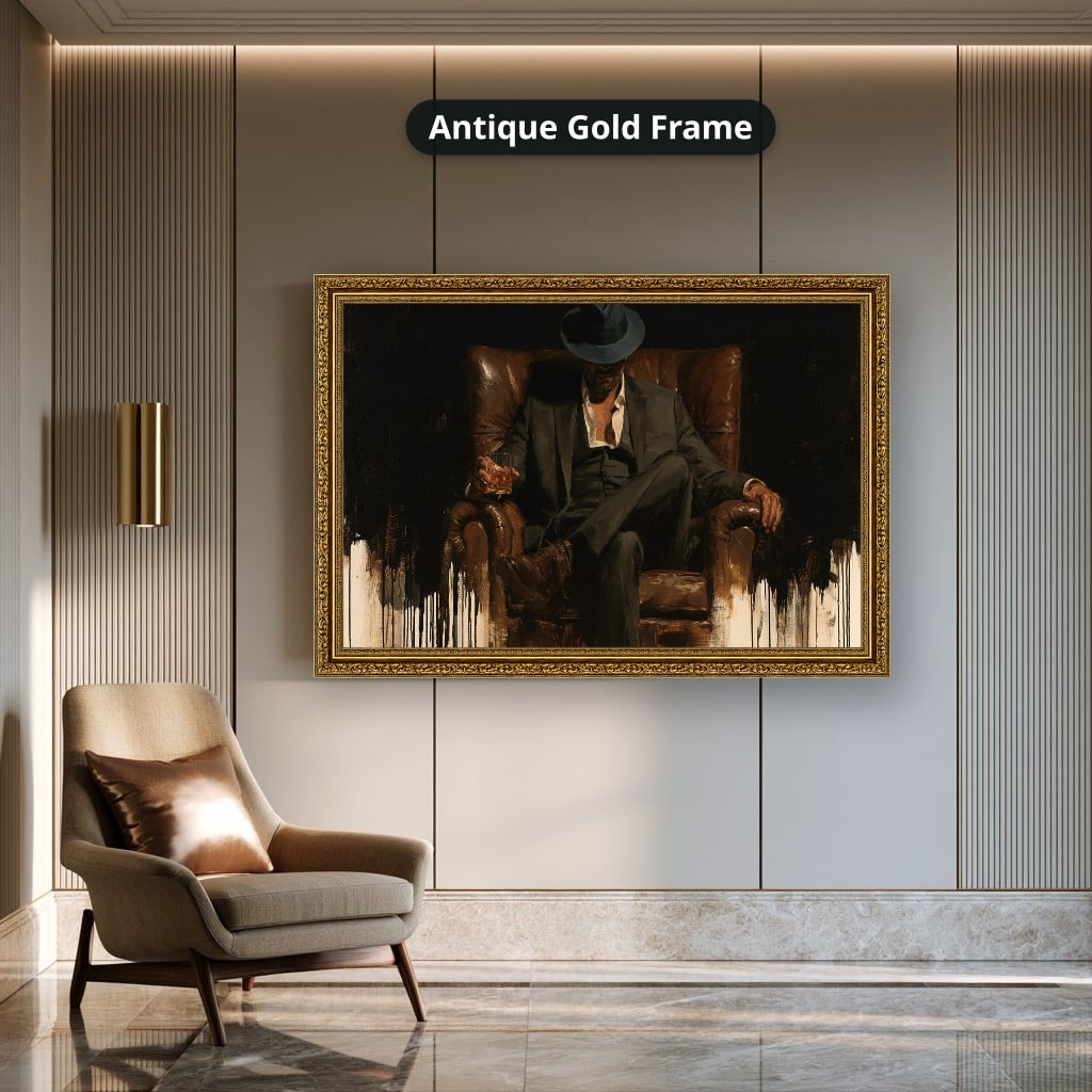 Gangster In Leather Armchair Canvas Wall Art, Oversized Horizontal