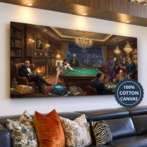 Dark Charcoal Grey Gangster Casino Scene Canvas Wall Art, Vintage Noir
