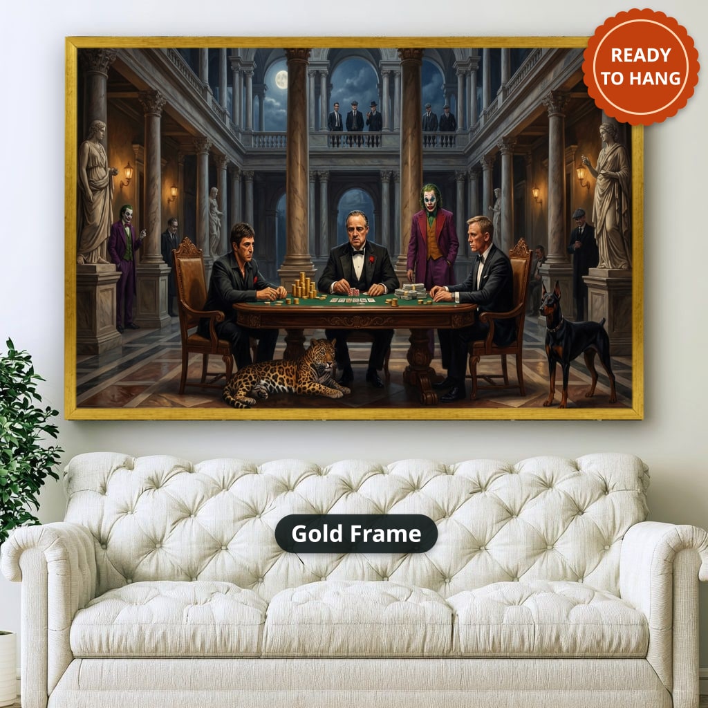 Dark Monochrome Gangster Mafia Scene Canvas Wall Art, Vintage Noir