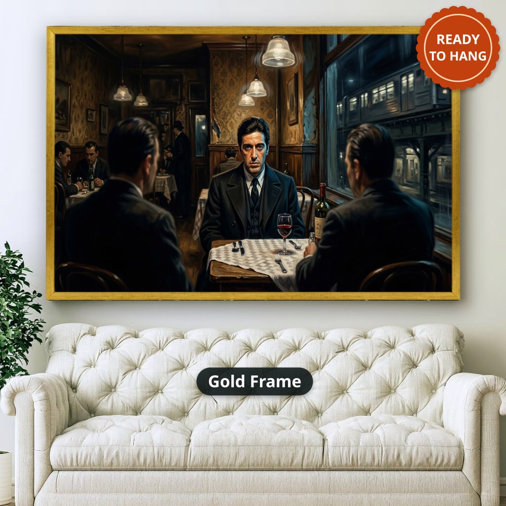 Monochrome Gangster Dinner Scene Canvas Wall Art, Vintage Noir