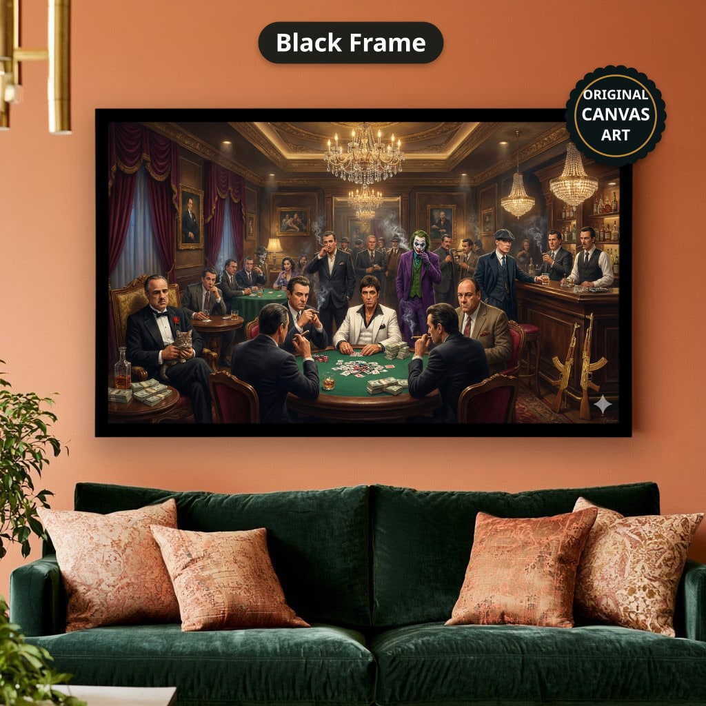 Dark Charcoal Grey Gangster Casino Scene Canvas Wall Art