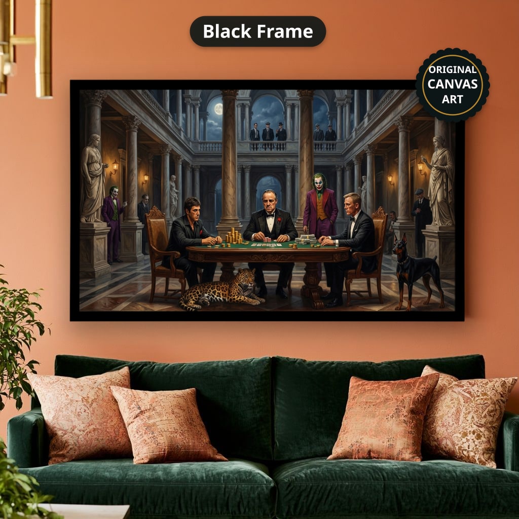 Dark Monochrome Gangster Mafia Scene Canvas Wall Art, Vintage Noir