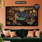 Dark Charcoal Grey Gangster Casino Scene Canvas Wall Art, Vintage Noir