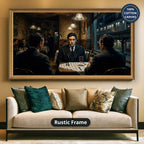 Monochrome Gangster Dinner Scene Canvas Wall Art, Vintage Noir
