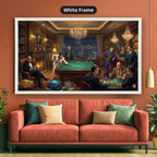 Dark Charcoal Grey Gangster Casino Scene Canvas Wall Art, Vintage Noir