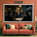 Monochrome Gangster Dinner Scene Canvas Wall Art, Vintage Noir