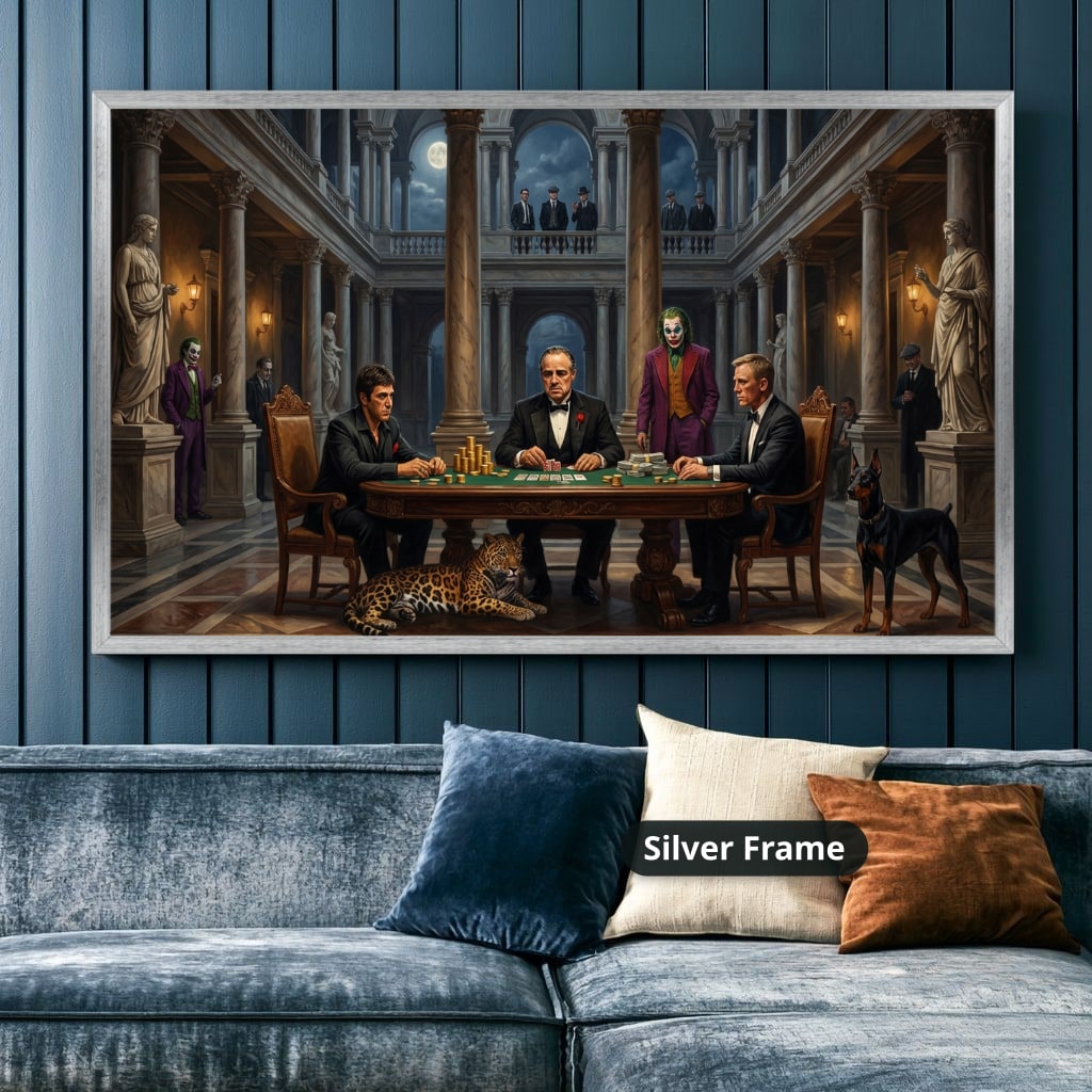 Dark Monochrome Gangster Mafia Scene Canvas Wall Art, Vintage Noir