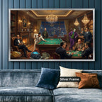 Dark Charcoal Grey Gangster Casino Scene Canvas Wall Art, Vintage Noir