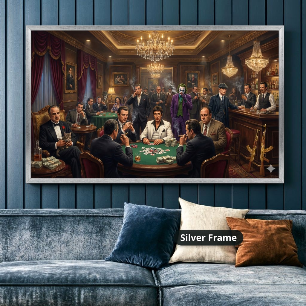 Dark Charcoal Grey Gangster Casino Scene Canvas Wall Art