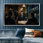 Monochrome Gangster Dinner Scene Canvas Wall Art, Vintage Noir
