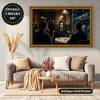 Monochrome Gangster Dinner Scene Canvas Wall Art, Vintage Noir