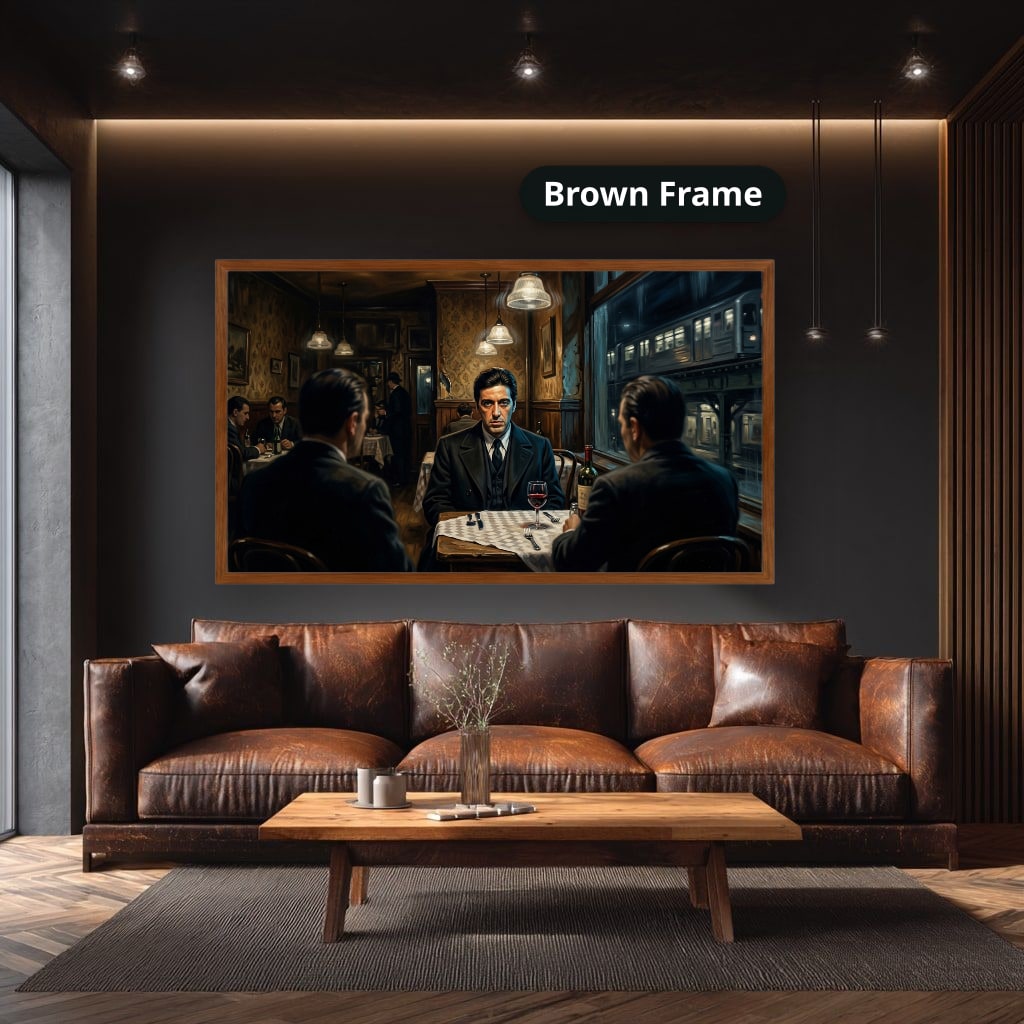 Monochrome Gangster Dinner Scene Canvas Wall Art, Vintage Noir