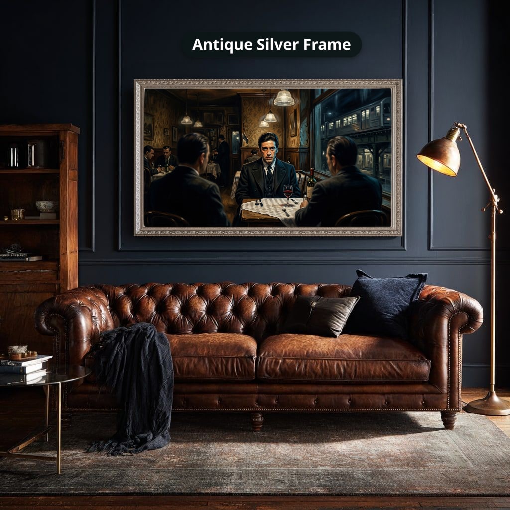 Monochrome Gangster Dinner Scene Canvas Wall Art, Vintage Noir