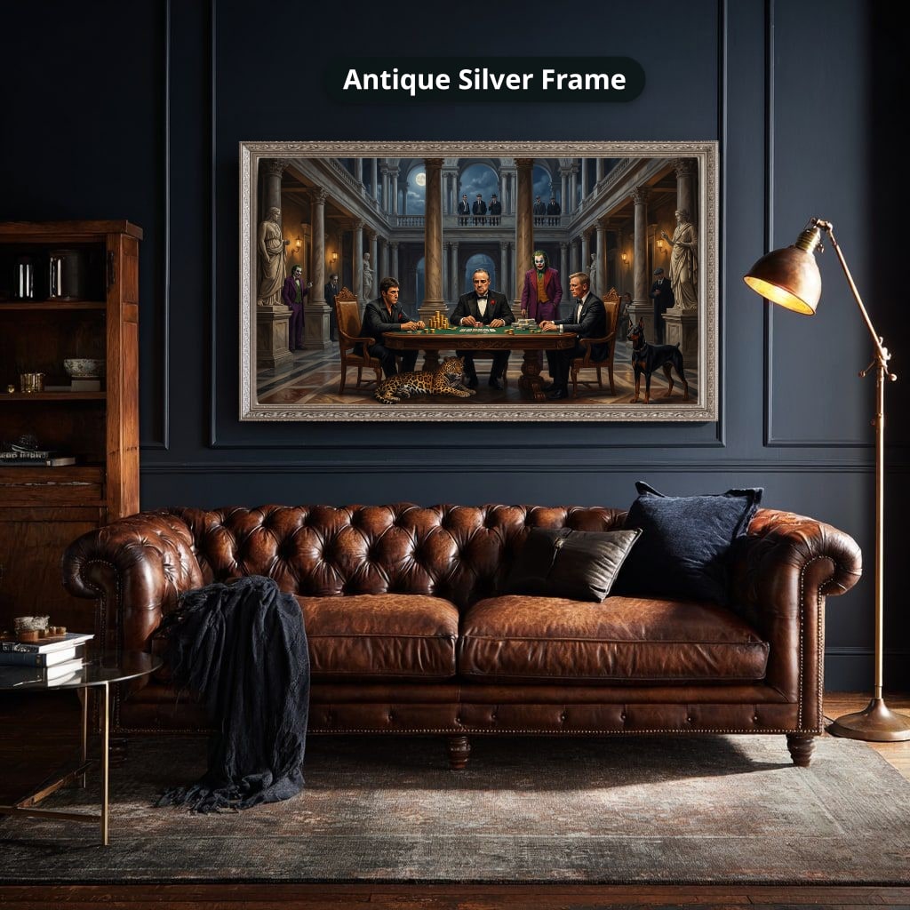 Dark Monochrome Gangster Mafia Scene Canvas Wall Art, Vintage Noir