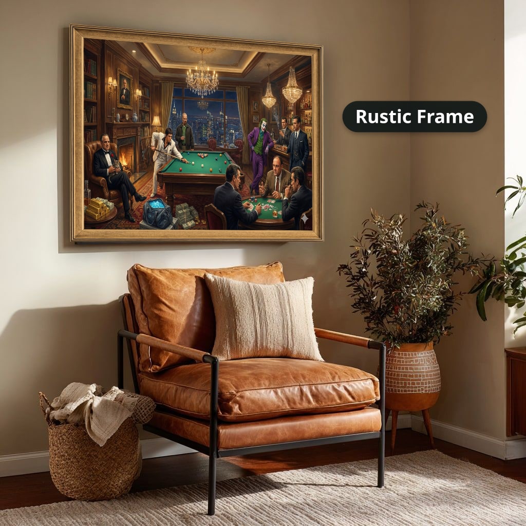 Dark Charcoal Grey Gangster Casino Scene Canvas Wall Art, Vintage Noir