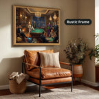 Dark Charcoal Grey Gangster Casino Scene Canvas Wall Art, Vintage Noir