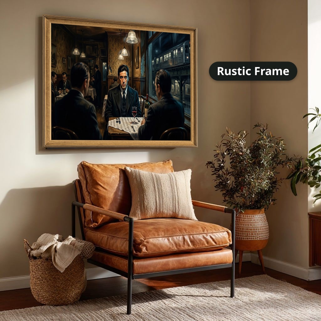 Monochrome Gangster Dinner Scene Canvas Wall Art, Vintage Noir