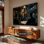 Monochrome Gangster Dinner Scene Canvas Wall Art, Vintage Noir