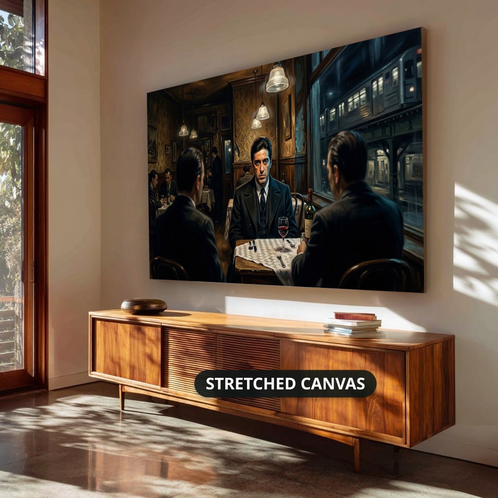 Monochrome Gangster Dinner Scene Canvas Wall Art, Vintage Noir