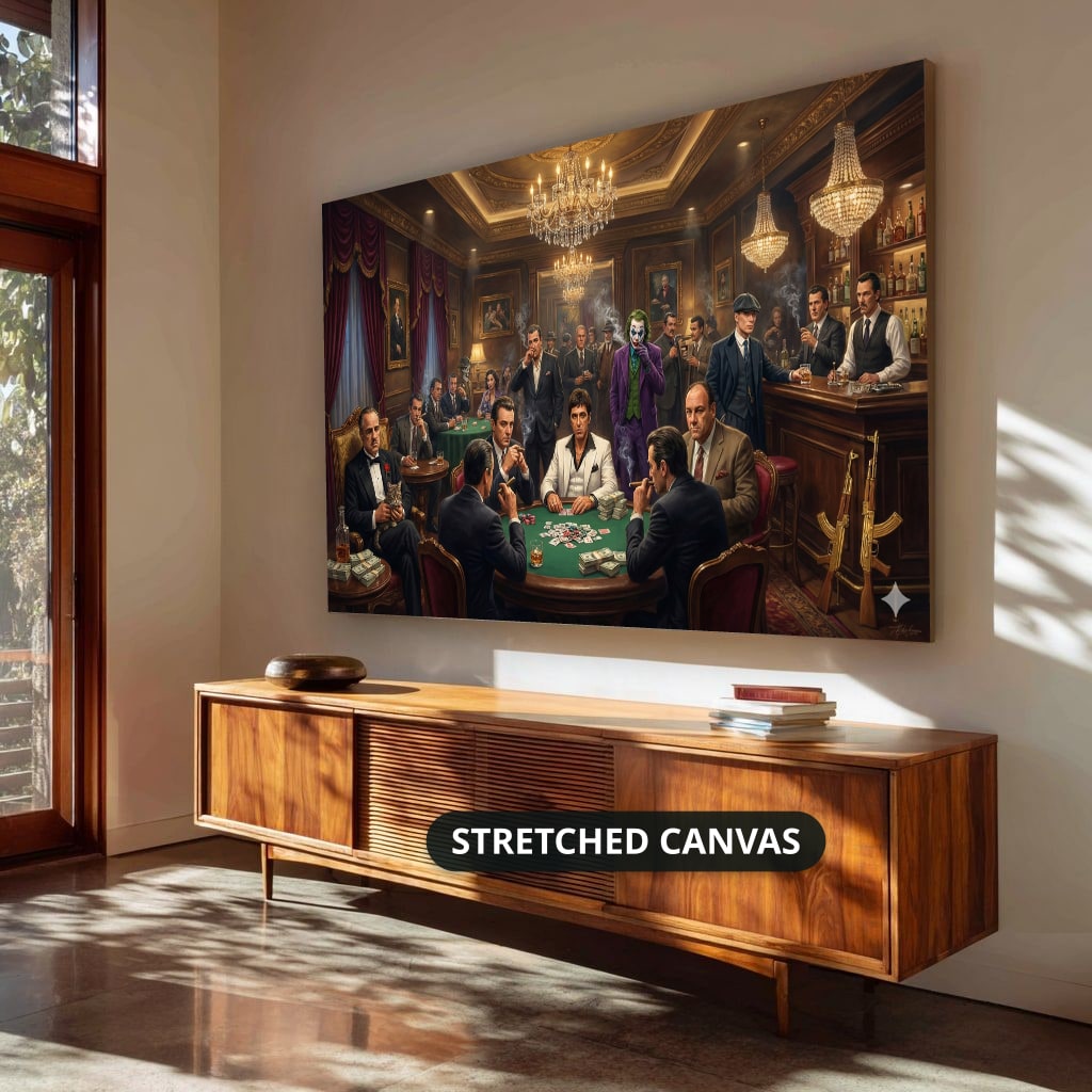 Dark Charcoal Grey Gangster Casino Scene Canvas Wall Art