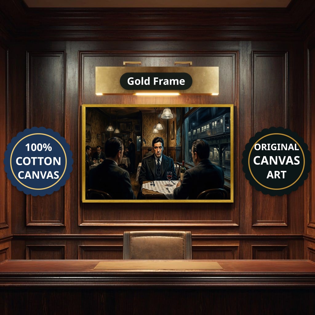 Monochrome Gangster Dinner Scene Canvas Wall Art, Vintage Noir
