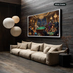 Dark Charcoal Grey Gangster Casino Scene Canvas Wall Art, Vintage Noir