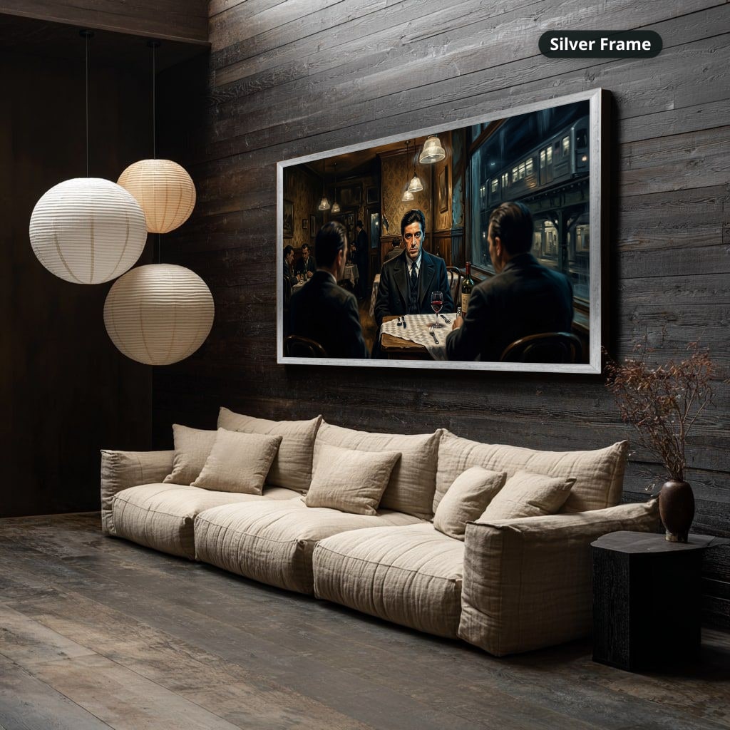 Monochrome Gangster Dinner Scene Canvas Wall Art, Vintage Noir