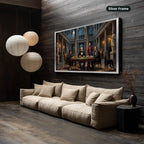 Dark Monochrome Gangster Mafia Scene Canvas Wall Art, Vintage Noir