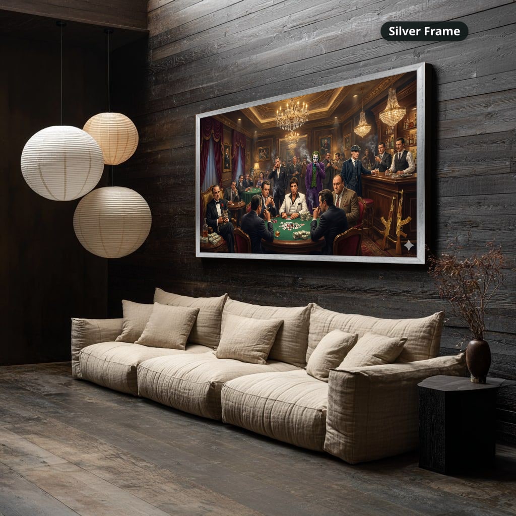 Dark Charcoal Grey Gangster Casino Scene Canvas Wall Art