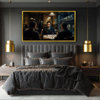 Monochrome Gangster Dinner Scene Canvas Wall Art, Vintage Noir