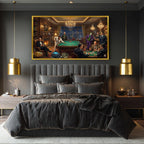 Dark Charcoal Grey Gangster Casino Scene Canvas Wall Art, Vintage Noir