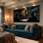 Monochrome Gangster Dinner Scene Canvas Wall Art, Vintage Noir