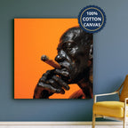 Man Smoking Cigar Portrait Canvas Wall Art, Burnt Orange, Vintage Noir