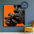 Gorilla Smoking Cigar Close Up Canvas Wall Art, Burnt Orange
