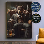 Bear Mob Boss In Armchair Canvas Wall Art, Large Vertical