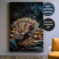 Playing Cards Fan In Smoky Casino Canvas Wall Art, Large Vertical