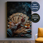 Playing Cards Fan In Smoky Casino Canvas Wall Art, Large Vertical